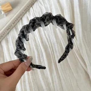 Leopard print mesh hair hoop with teeth korean style elegant women fashion hair accessory