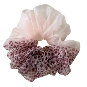 Korean split leopard print hair scrunchie sheer organza ponytail holder stylish accessories