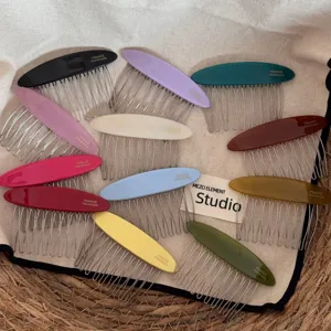 Korean Oval Acetate Hair Comb Metal Teeth Geometric Delicate Side Comb Hairpins For Women Daily Headwear Travel Gift Accessories