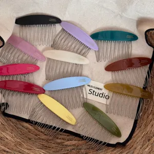 Korean style oval acetate hair side comb colorful vintage hair accessories elegant detail shot