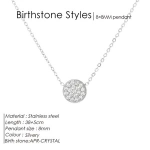 Silberner Edelstahl runder Pave Kristall Anhänger Halskette Geburtsstein Schmuck Damen