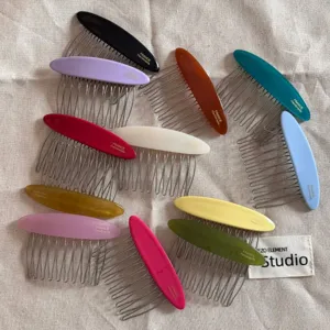 Colorful acetate oval hair side combs with metal teeth, elegant korean style hairpins for women.