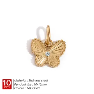 Edelstahl 14K Vergoldet Schmetterling Anhänger Charms Schmuck Accessoires 10 Stk.