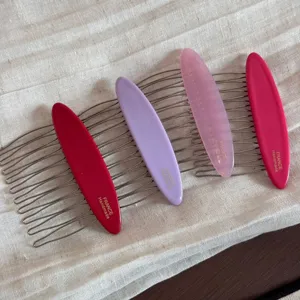 Korean style oval hair side comb, acetate decorative insert comb for women hair styling.