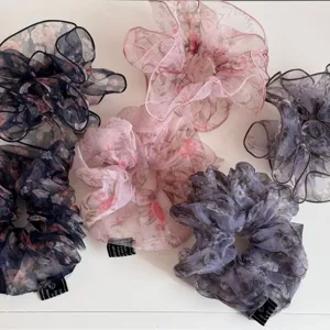 Franse bloemige doorschijnende haarelastiekjes grote haaraccessoires voor vrouwen.