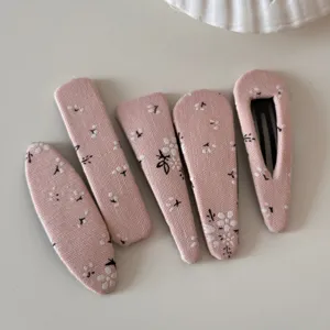 Cute pink floral fabric snap hair clips geometric set for women girls daily hair styling