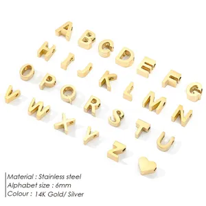 Pendentifs lettres alphabet en acier inoxydable 6mm or argent accessoires bijoux DIY