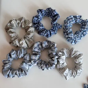 Set of plaid fabric hair scrunchies for women cute daily casual styling accessories
