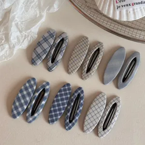 Korean plaid fabric snap hair clips cute side hairpins for women girls sweet hair accessories