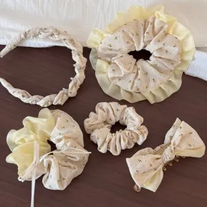 Zomer pastorale gele bloem scrunchies haarband haarspeld zoete haaraccessoires set.