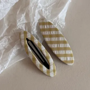 Fermaglio per capelli a scatto in tessuto scozzese giallo stile coreano accessorio carino donna
