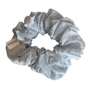 Sea salt blue daisy hair scrunchie for women, oversized floral elastic hair rope band.