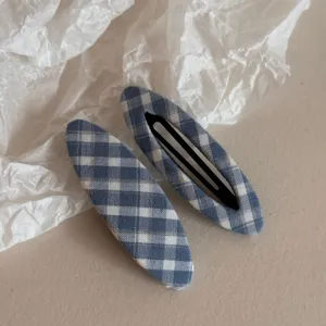 Korean style blue and white plaid fabric hair clip cute sweet side hair pin snap clip accessory