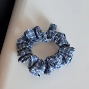 Blue and white plaid hair scrunchie fabric elastic hair band cute hair accessories for daily wear