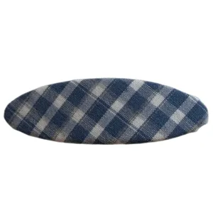 Korean style blue white plaid fabric oval hair clip cute snap barrette hair accessory