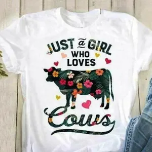 Maglietta in Modal Casual da Donna Manica Corta Girocollo Larga Con Stampa Grafica Mucca Floreale Estate Top Basic Bianco