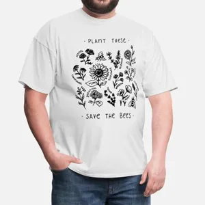 Unisex white short sleeve t-shirt featuring plant and bee graphic print with eco text detail.