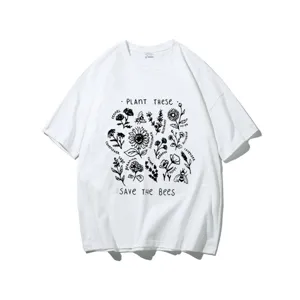 2024 new plant these save the bees graphic print unisex short sleeve white t-shirt detail