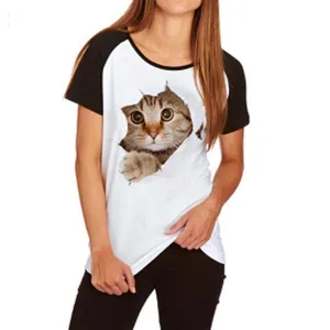 Women casual cute 3d cat print raglan short sleeve t-shirt funny animal graphic top