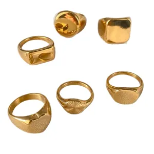 Ensemble de bagues en acier dore minimaliste geometrique coeur texture bijoux unisexe