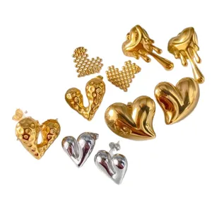 Ensemble de boucles d'oreilles cœur en acier titane, bijoux tendance dorés et argentés.