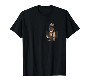 Women Casual Modal Short Sleeve T-Shirt Featuring German Shepherd Puppy Pocket Print Design Round Neck Summer Basic Tee Top
