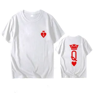White couple short sleeve t-shirt featuring queen of hearts print graphic detail
