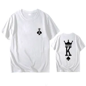 King Queen couple short sleeve T-shirt with spade crown letter print casual top apparel