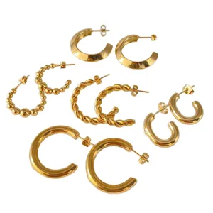 Ensemble de boucles d'oreilles créoles en acier titane plaqué or, bijoux tendance chic.