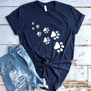 Women's Casual Modal T-Shirt Cute Cat Paw Print Round Neck Short Sleeve Pullover Basic Summer Top