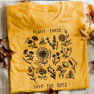 Unisex Cotton Short Sleeve T-Shirt With Botanical Bee Print Plant These Save The Bees Graphic Top For Youth Casual Summer Apparel