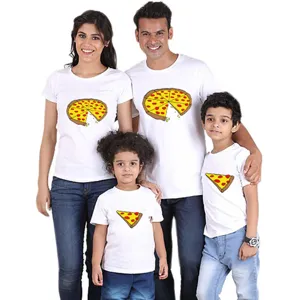 Maglietta Casual in Modal Cotone con Stampa Pizza per Donna Uomo Bambini Simpatico Cartone Animato Girocollo Top Estivo Famiglia