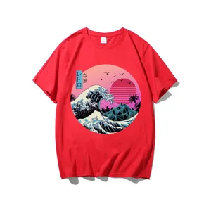 Red aesthetic retro wave graphic t-shirt casual cotton harajuku streetwear top