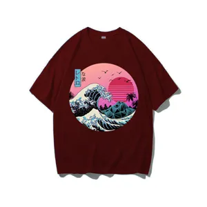 Retro wave aesthetic Japanese art t-shirt, Harajuku streetwear casual cotton tee for men.