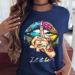 Dames t-shirt korte mouw ronde hals met grafische print top casual zomerkleding mode stijl