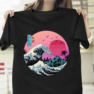 The Great Retro Wave Japanese Anime T-Shirt Harajuku Streetwear Cotton Short Sleeve Crew Neck Graphic Top For Men Women Casual T-Shirt