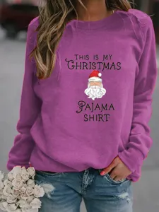 Christmas Santa letter print crewneck sweatshirt, casual long sleeve pullover top for women.