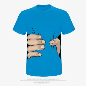 Men Women Funny Hand Grab Print T-Shirt Casual Short Sleeve Blue Tee Casual Top