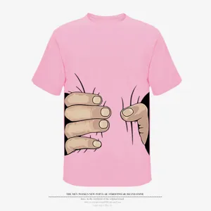 Funny cartoon hands grabbing belly print pink t-shirt for men and women casual short sleeve top