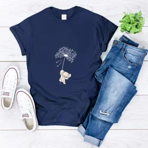 Women's Casual Cotton Modal Short Sleeve T-Shirt Creative Elephant Dandelion Graphic Print Crew Neck Summer Tee Shirt Top
