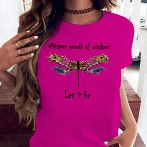 T-shirt femme casual a manches courtes avec imprime libellule creatif et design graphique tendance.
