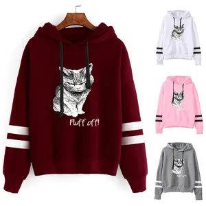 Unisex Casual Pullover Hoodie Cat Graphic Print Double Stripe Sleeve Long Sleeve Hooded Sweatshirt Winter Streetwear Top