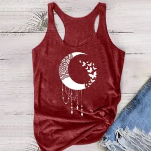 Women's modal round neck sleeveless tank top featuring a white moon butterfly print detail.