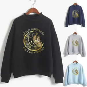 Women's mock neck sweatshirt with graphic print, long sleeve casual pullover for autumn winter.
