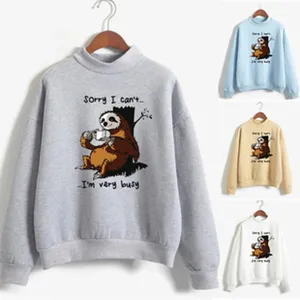 Women's casual long sleeve high neck sweatshirt with cute sloth print and autumn winter styles.