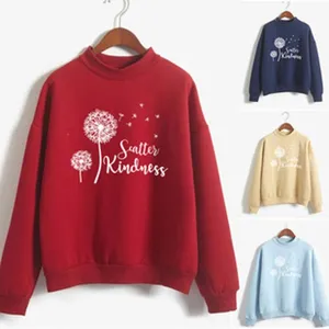 Women casual high neck sweatshirt with dandelion letter print long sleeve pullover top.