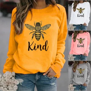 Damen Langarm Rundhals Sweatshirt Lässig Süße Biene Grafik Pullover Top Streetwear