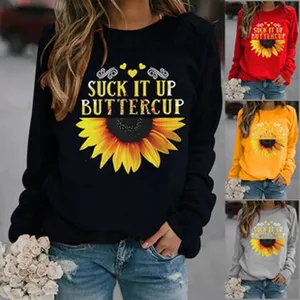 Damen Langarm Rundhals Sweatshirt Freizeit Sonnenblume Druck Pullover Oberteil Stil