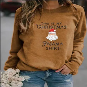 Christmas sweatshirt detail showing holiday Santa graphic print and cozy casual style fit.