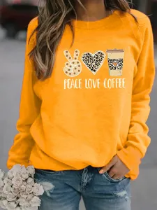 Women Long Sleeve Crewneck Sweatshirt Casual Fall Leopard Coffee Print Pullover Tops